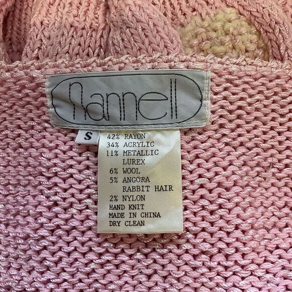 Vintage Nannell Women’s Small Pink Wool Rabbit Hair Blend Hand Knit Sweater - Picture 13 of 14